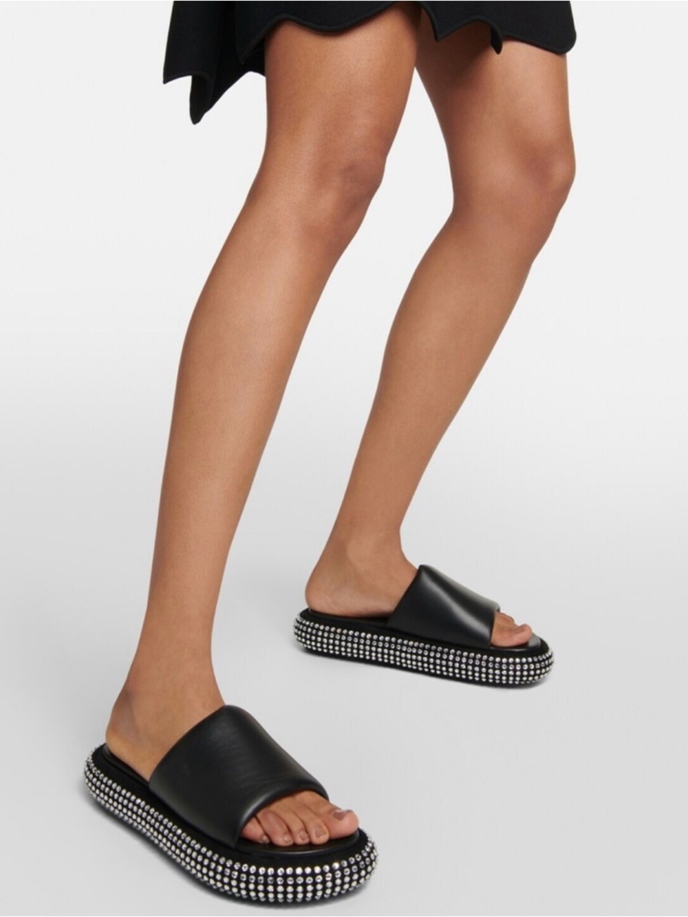 JW Anderson Crystal-embellihsed leather and suede platform slides
